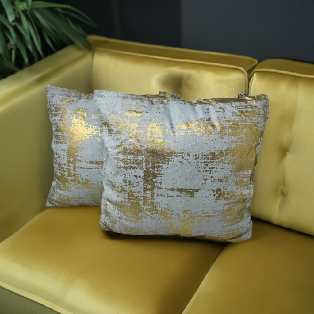 2-er Deko Kissen Set Grau Gold 40x40 cm Sofakissen für Indoor mit Füllung