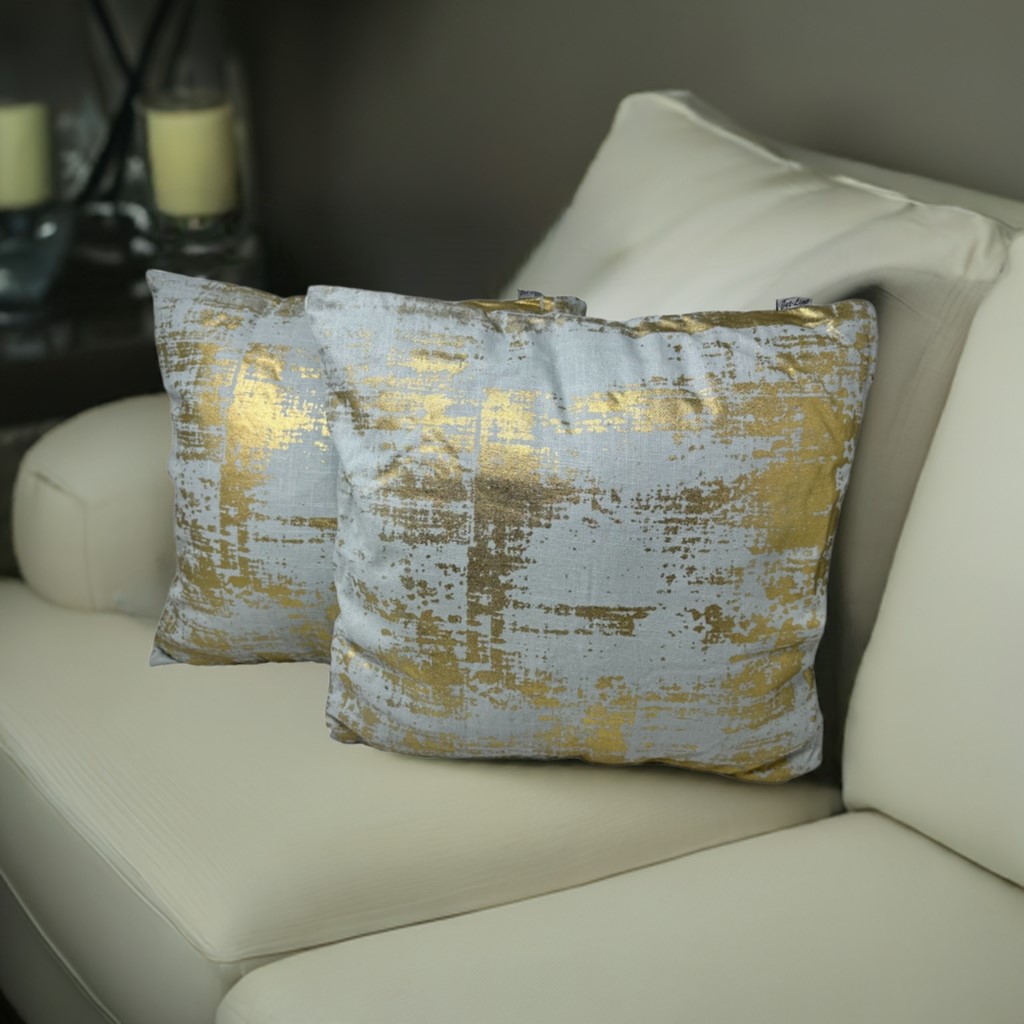 2-er Deko Kissen Set Grau Gold 40x40 cm Sofakissen für Indoor mit Füllung