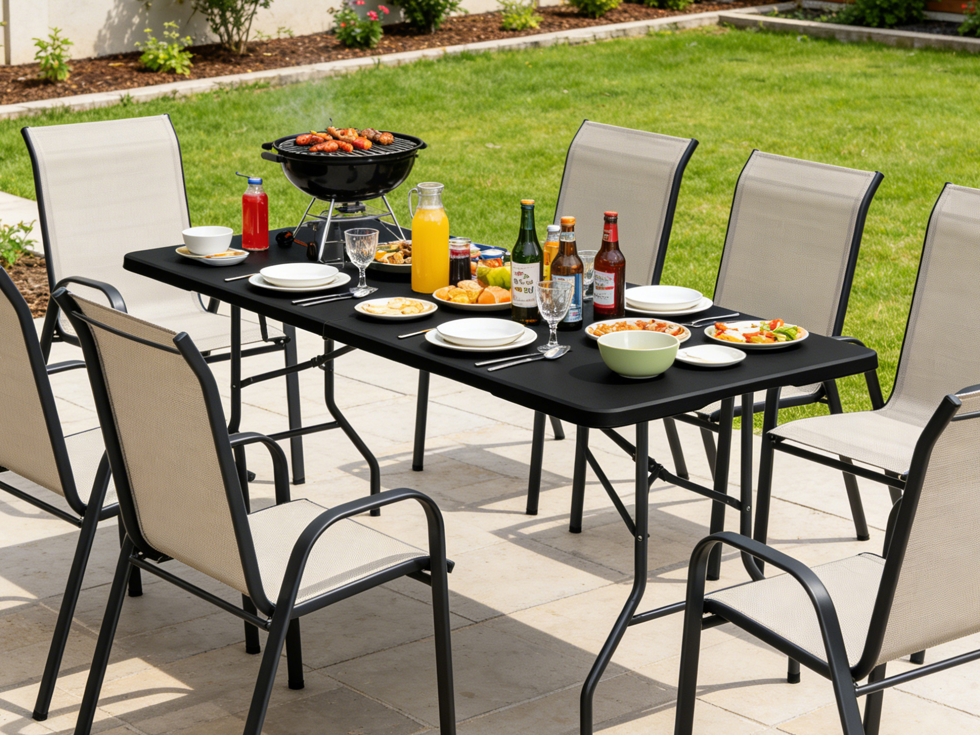 Buffettisch Gartentisch Klapptisch zusammenklappbar faltbar schwarz grau 180x70x74cm NIKOLAUS