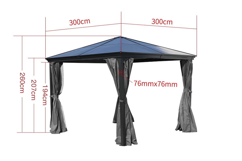 Garten Pavillion  Pergola Suez anthrazit aus Aluminium mit festem Dach