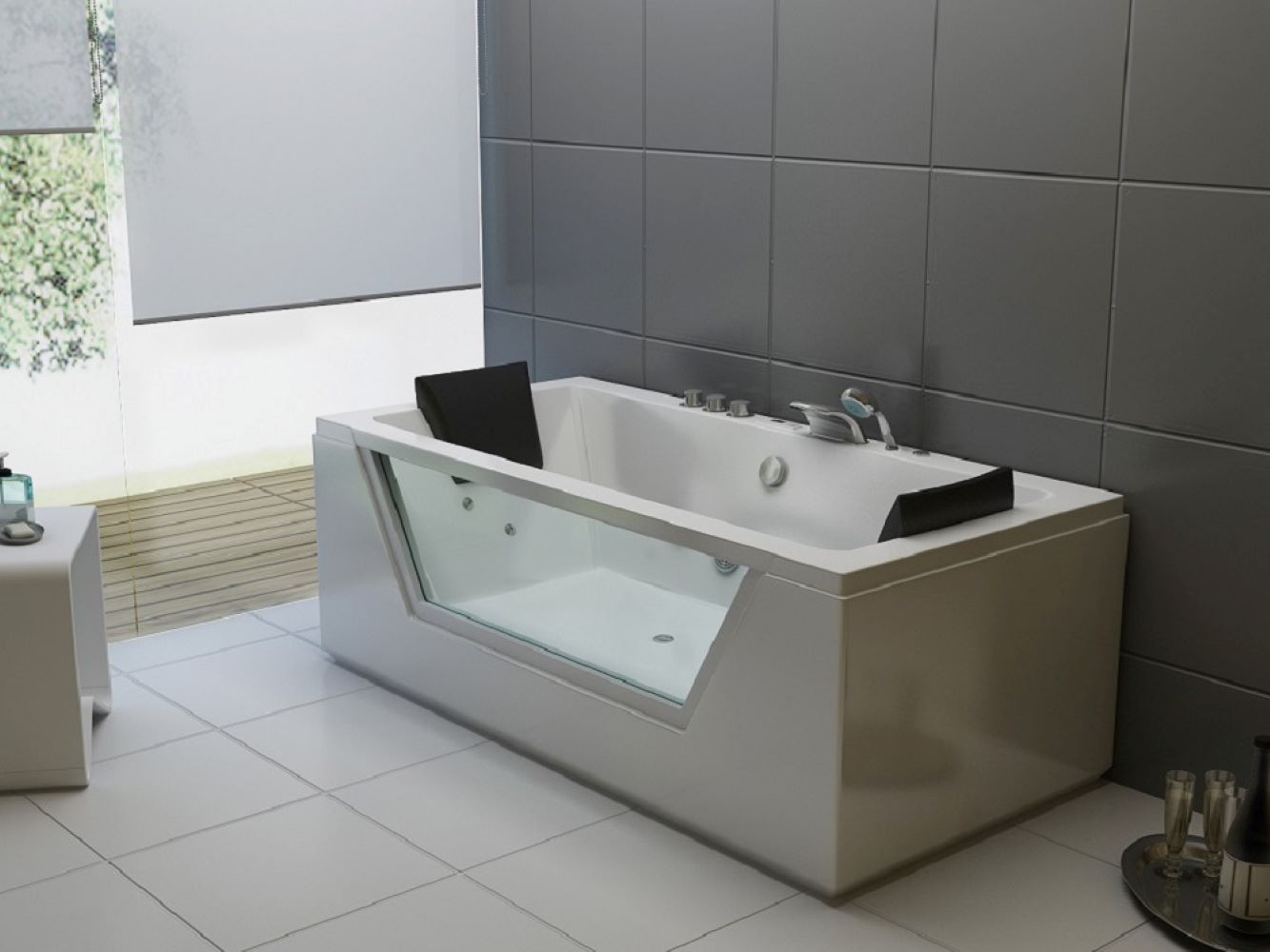 Whirlpool Indoor Spa Badewanne Whirlpool LUGANO weiß 185x90x62 cm LED Massagedüsen Whirlwanne