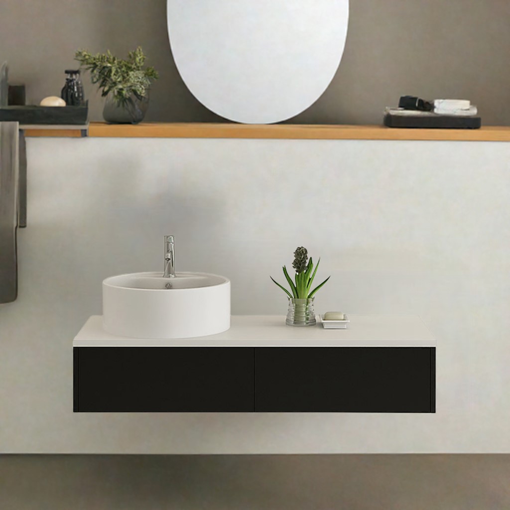 Waschtisch, Waschbecken, Waschtischunterschrank, Spiegeloval, Minimalismus