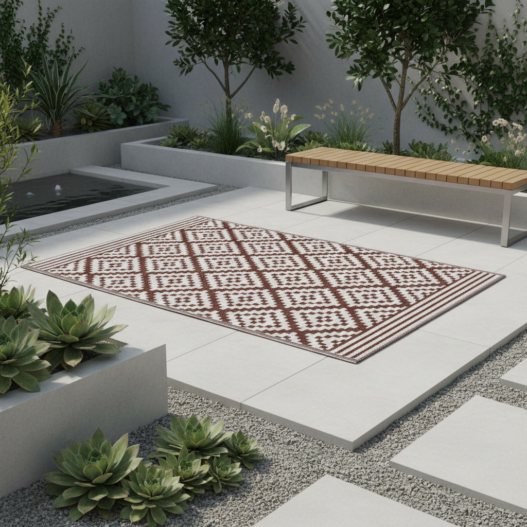 Outdoor Gartenteppich Kunststoffteppich Austin braun 150x240cm Terrasse Balkon Teppich