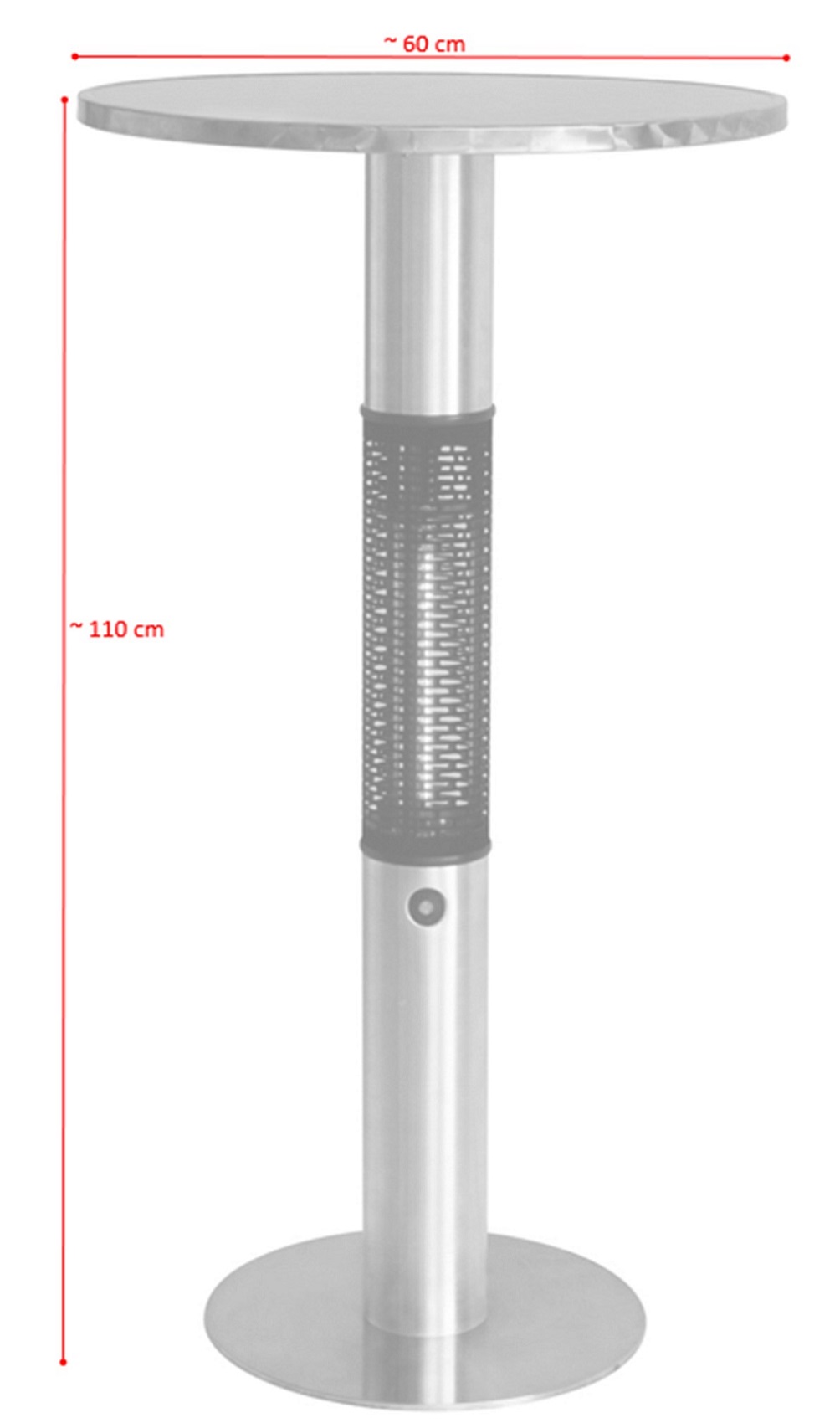 Table with integrated heater CAPELLA, stainless steel