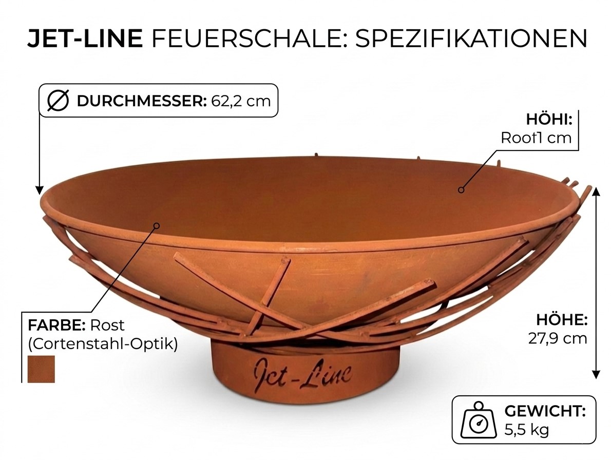 Feuerschale Doha in Rostoptik 62 cm Garten Grill Outdoor Feuerstelle Feuerkorb