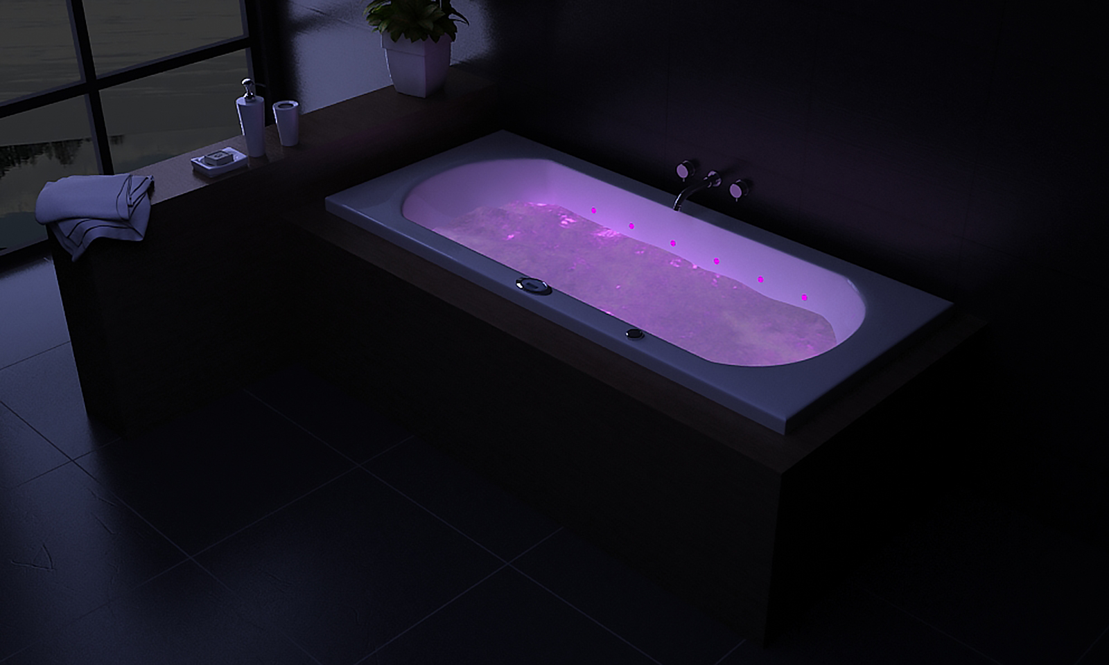 Whirlpool Badewanne Vincenca 180 x 80 cm, weiss mit LED