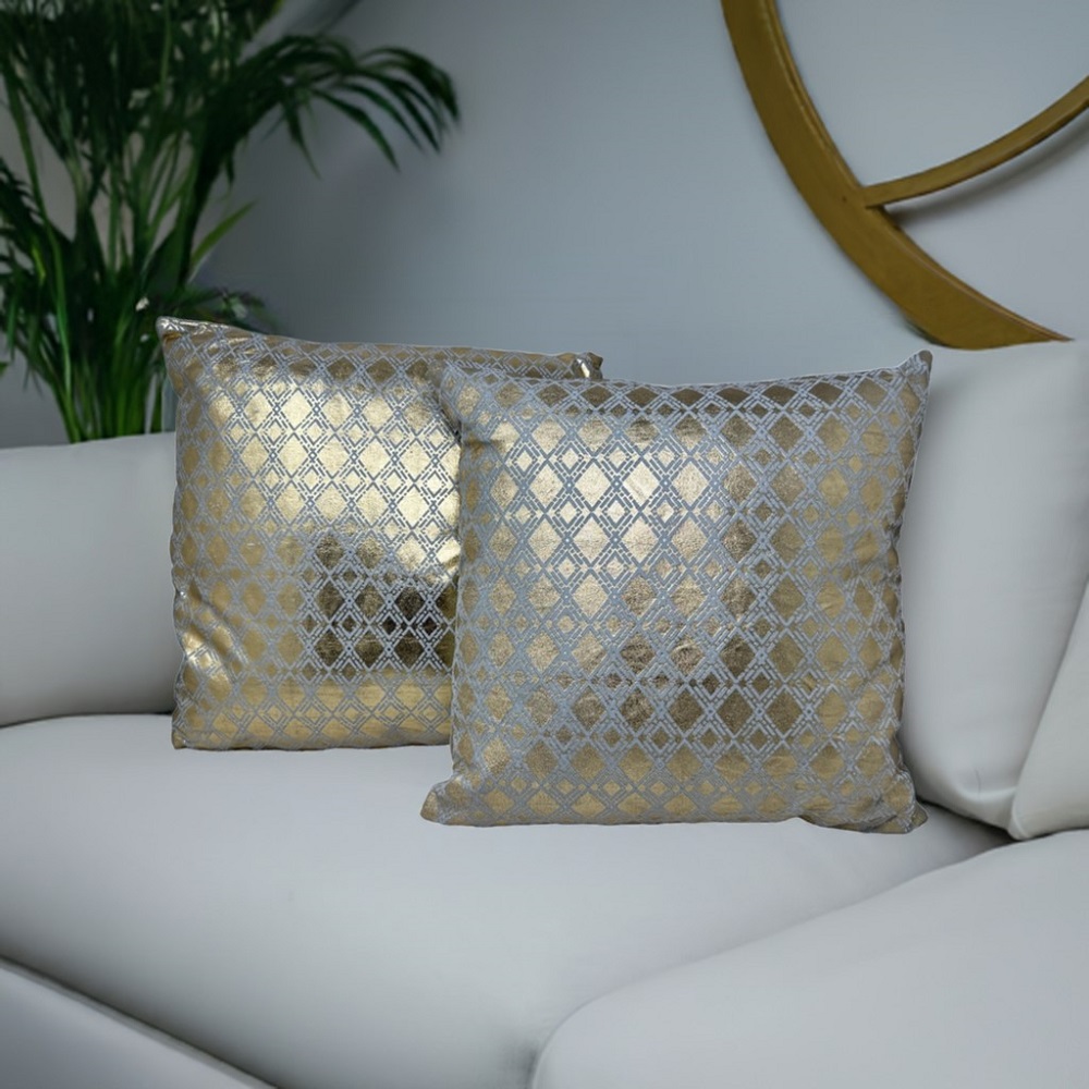 2-er Deko Zier Kissen Set Raute Gold 40x40 cm Sofakissen für Indoor mit Füllung