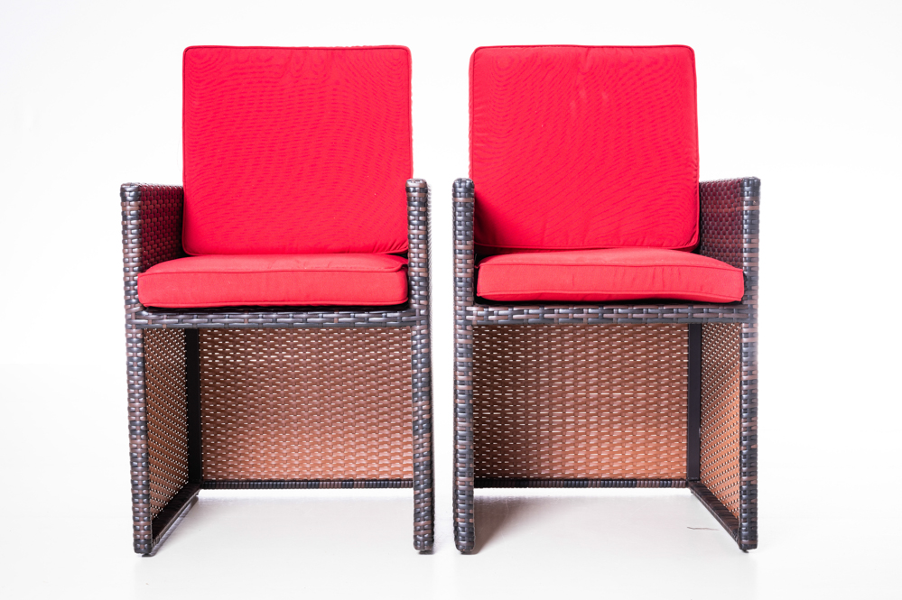 2er-Set Stühle Bali in braun / rot hochwertig Rattan Aluminium