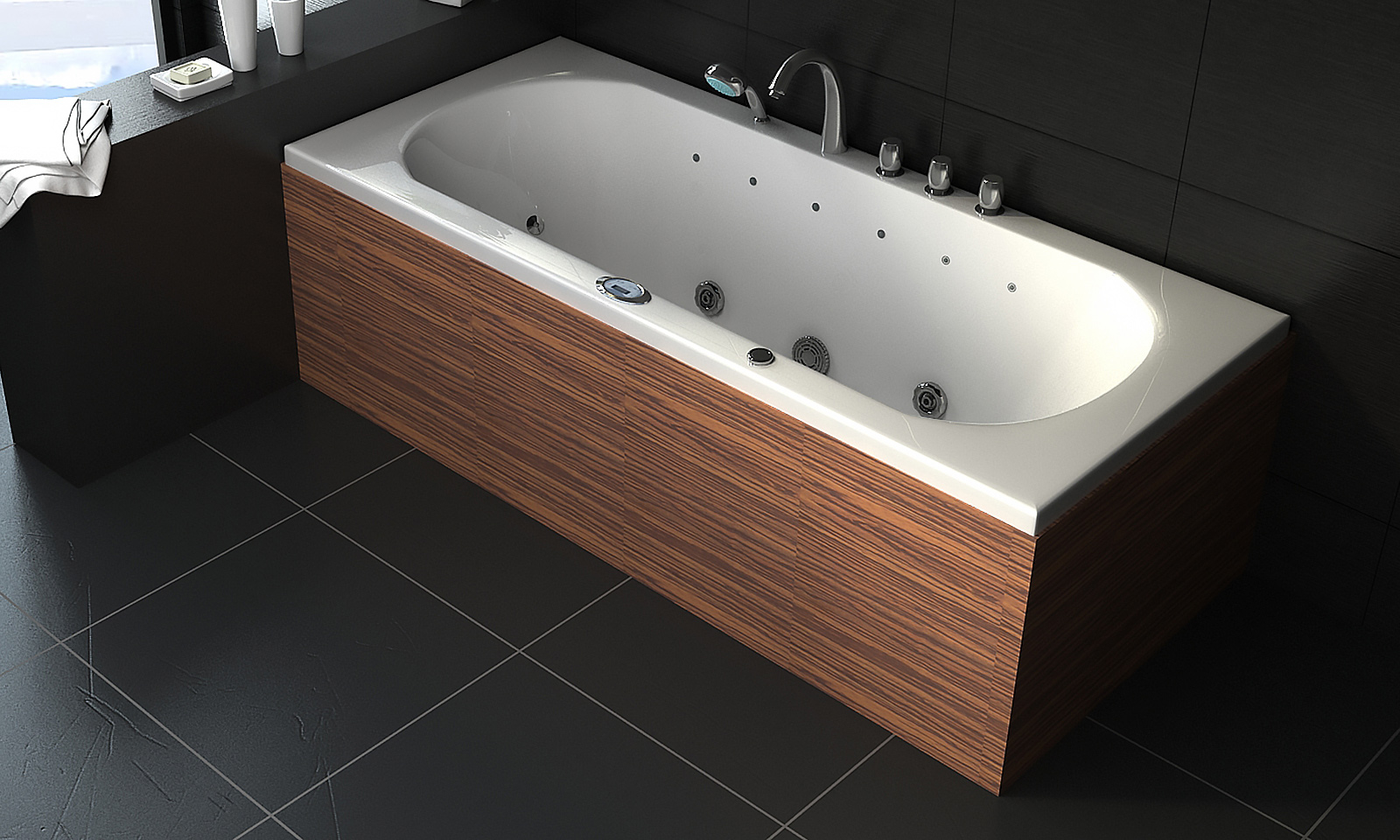 Whirlpool Badewanne Vincenca 180 x 80 cm, weiss mit LED
