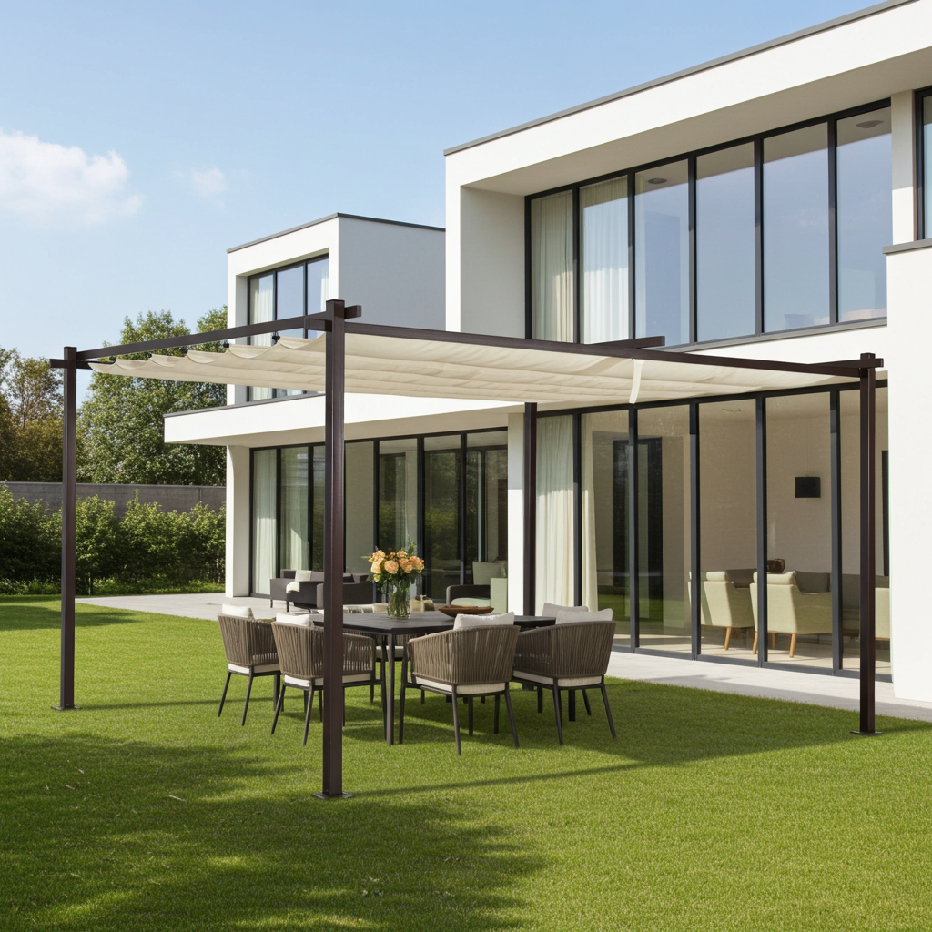 Pavillon Gartenpavillon 3x4m beige-anthrazit Luxor Light UV-Schutz wasserabweisende Überdachung