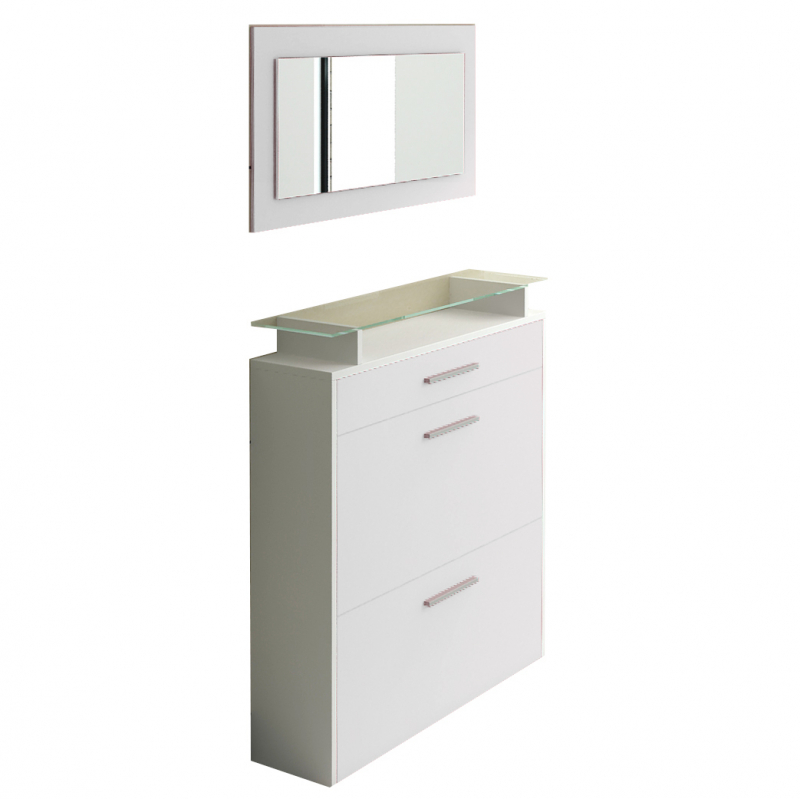 Shoe-Cabinet in white with high shine and glass shelf