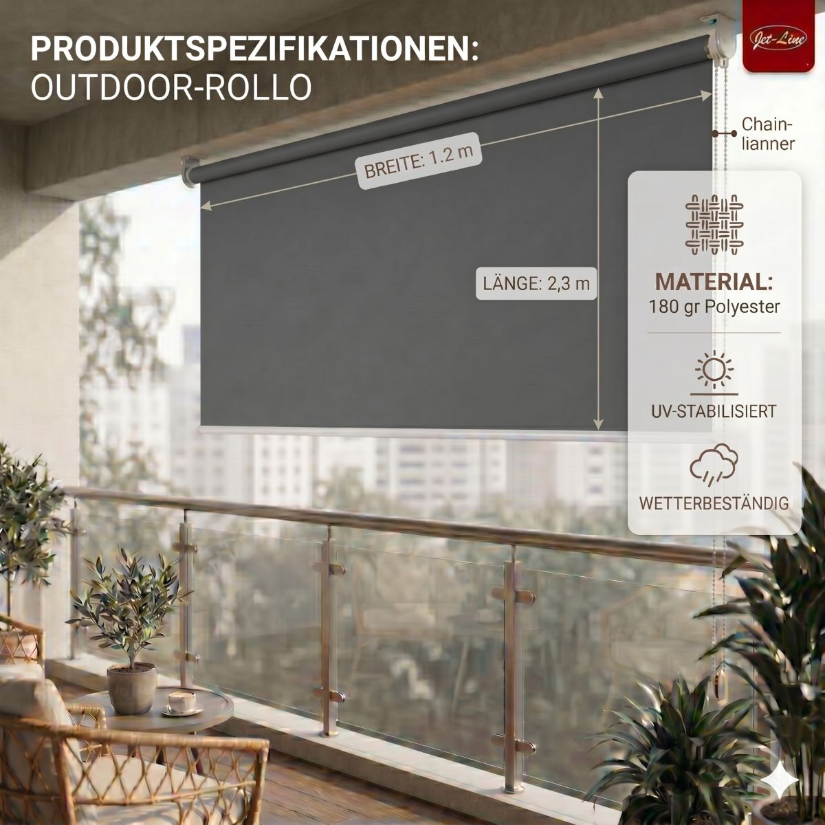 Sichtschutzrollo Vertikalmarkise Sonnenschutz Sichtschutz blickdichtes Rollo 1,2 x 2,3 m anthrazit