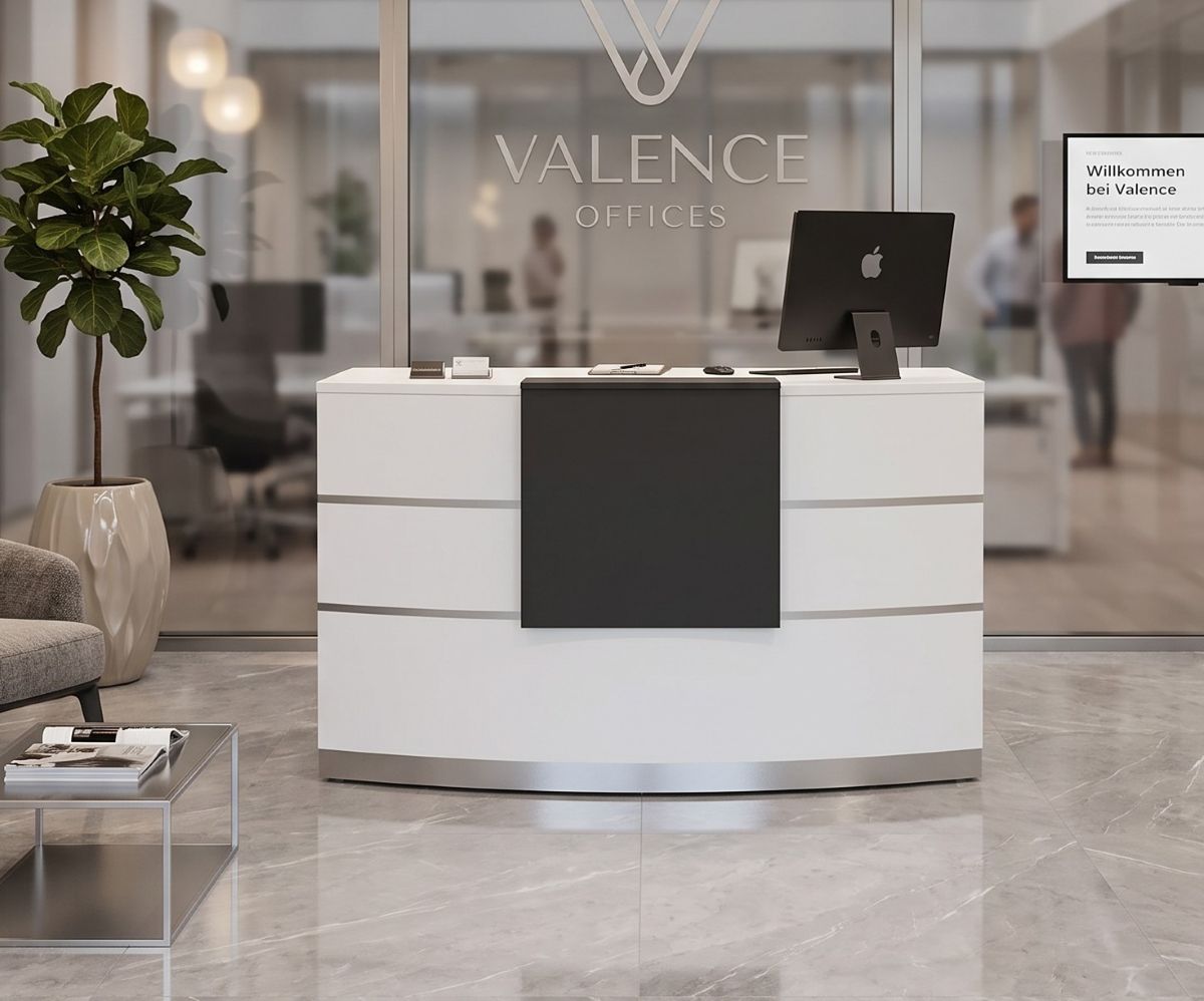Empfangstheke Tresen für Ihr Büro VALENCE weiß Salon Kanzlei  Praxis Möbel von Jet-Line 120 cm