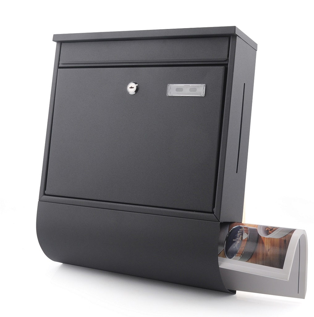 Jet-Line Letterbox with house number holder, matted black
