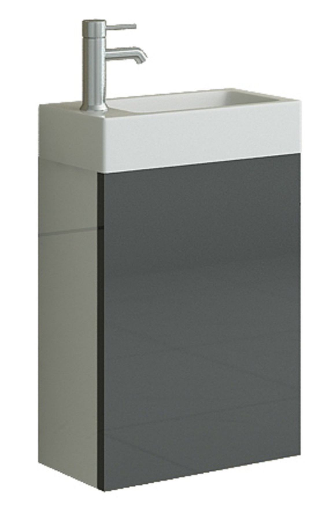Aarau Badset Gäste WC Badmoebel grau Hochglanz Waschbecken schmal SMC Waschtisch Unterschrank