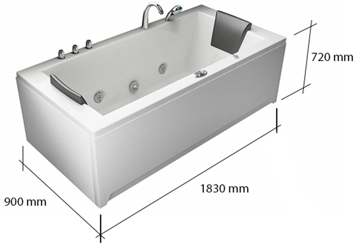 Whirlpool VILLA EUGENIE Badewanne schwarz 183 x 90 cm