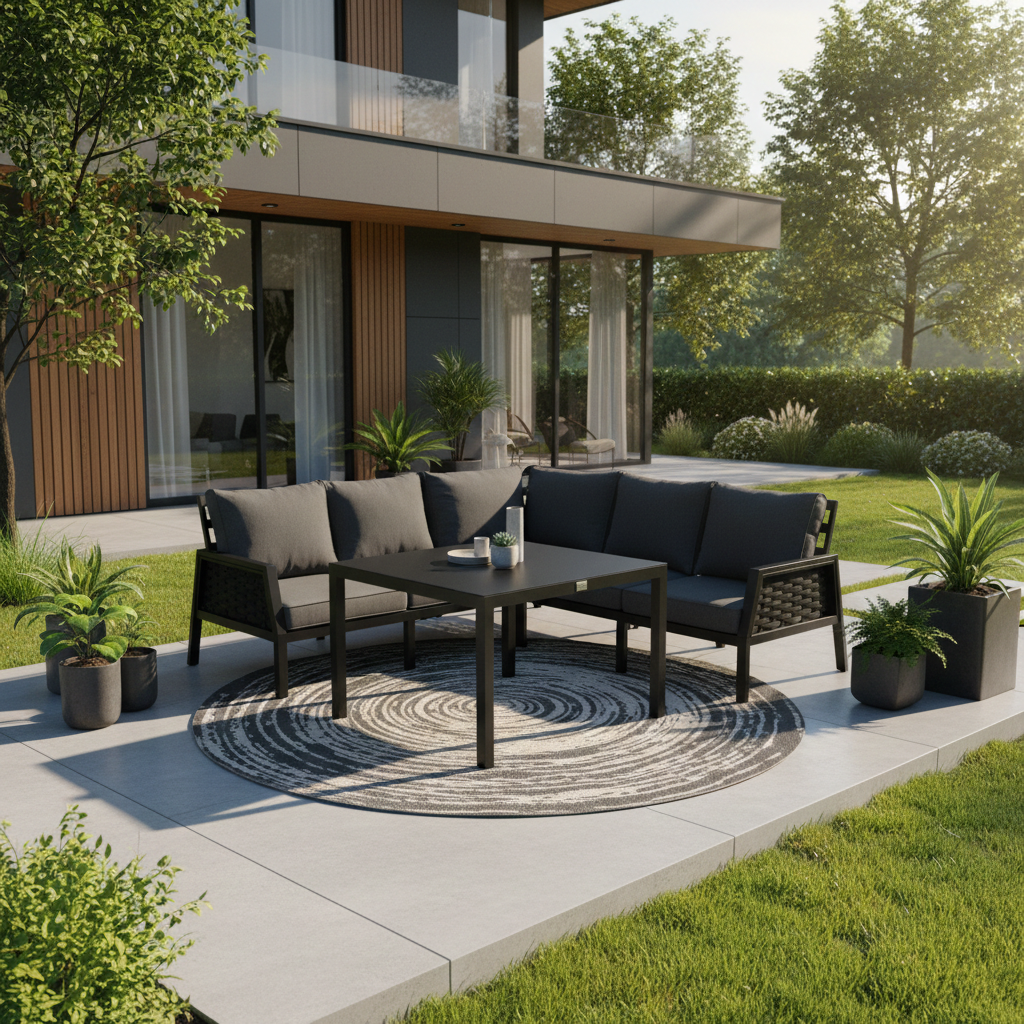 Gartenmöbel Garten lounge ARIANA schwarz 3-Teilig mit Kissen Garten Terrasse Balkon Wetterbeständig