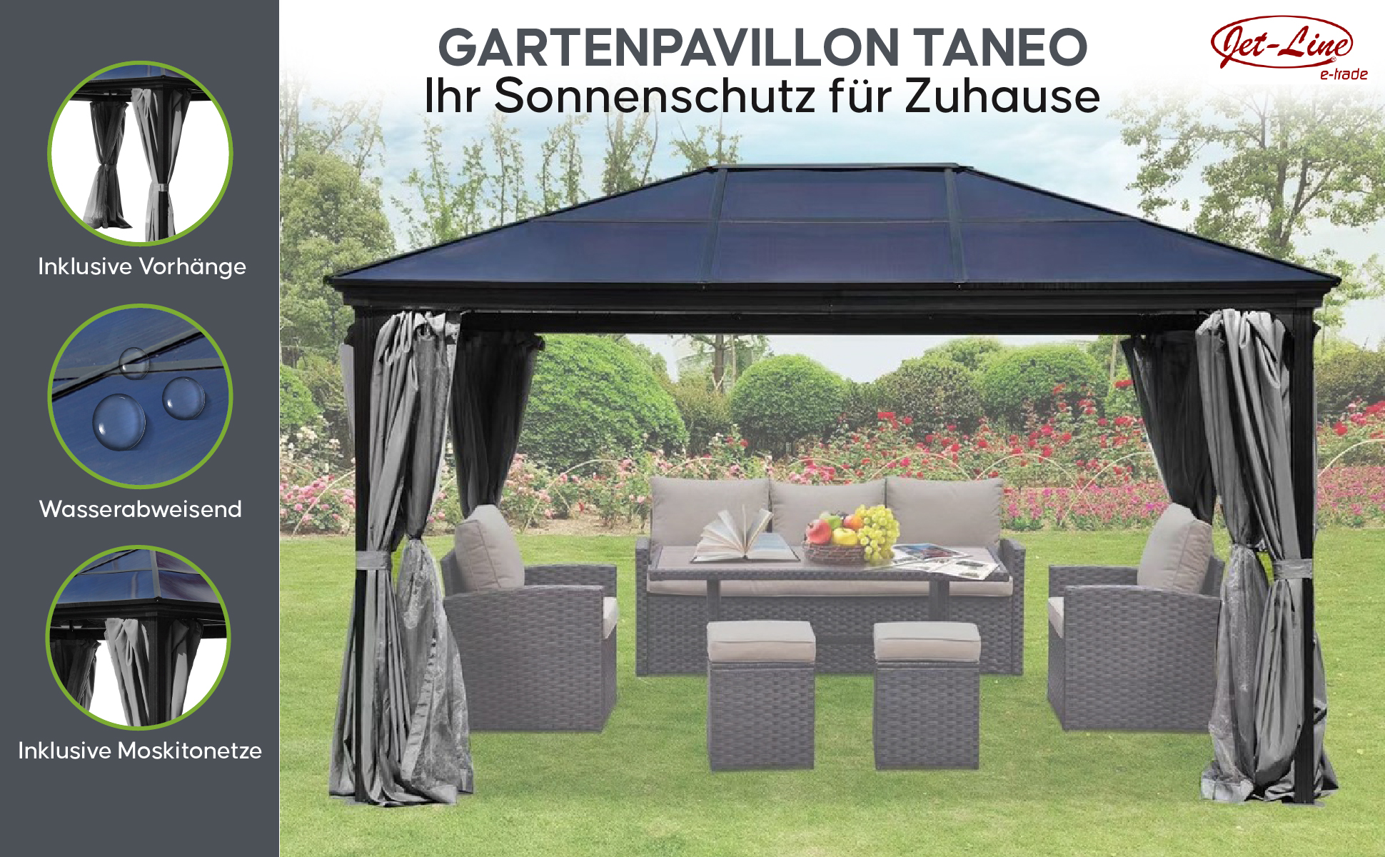 Garden pavilion aluminum roof TANEO 4x3m