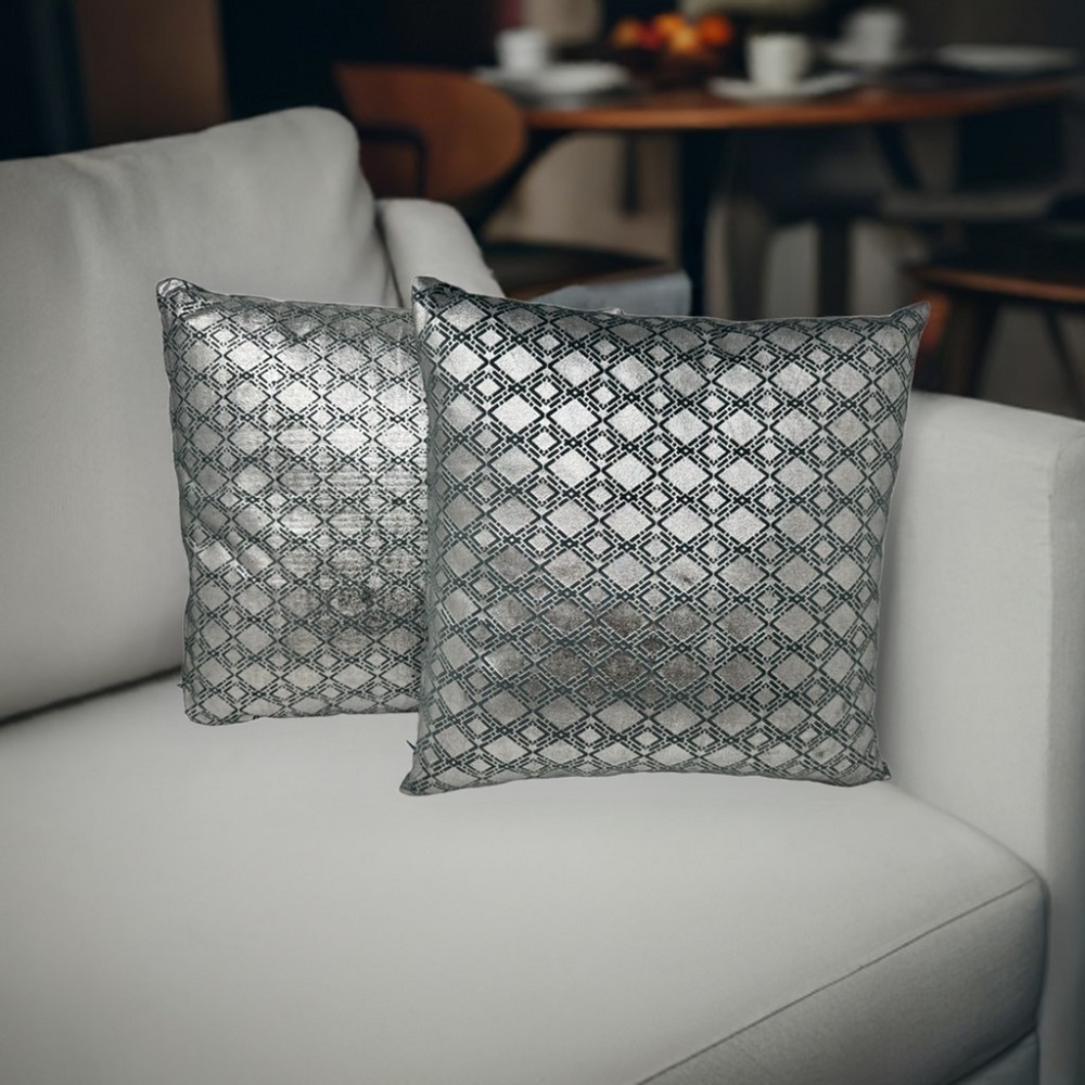 Jet-Line® 2-er Set Dekokissen Raute Petrol/Silber 40x40 cm Indoor Zierkissen mit Füllung Indoor