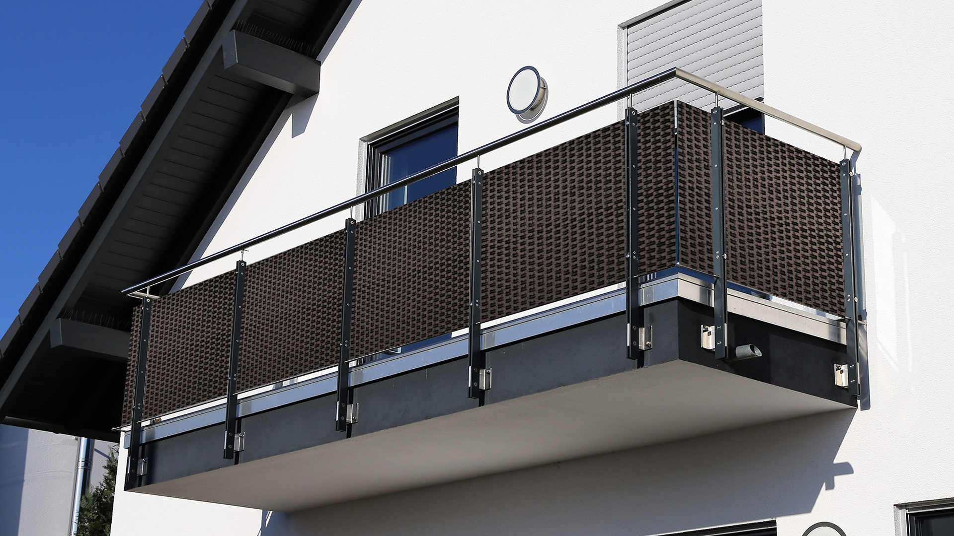 Balcony sight protection dark brown 100 x 90 cm polyrattan