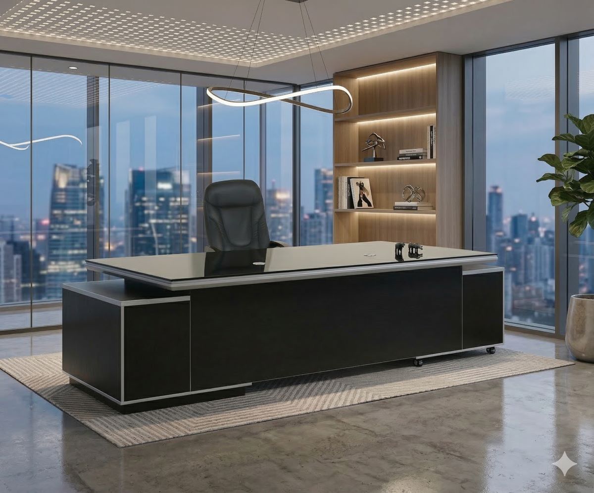 Büromöbel Chef Schreibtisch Managerschreibtisch Büroschreibtisch KEHL schwarz XXL 245x105x75 cm