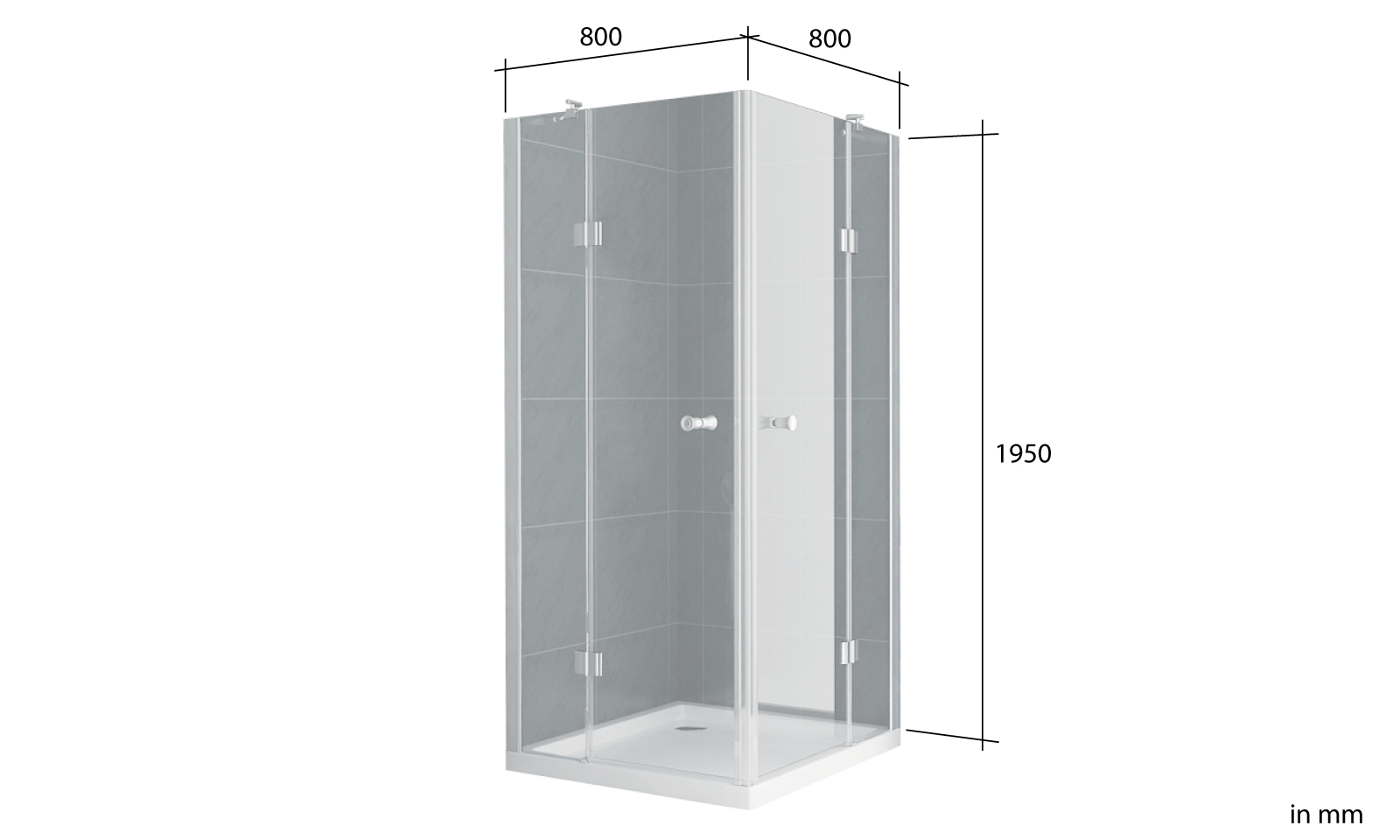 Glasdusche NEAPEL Klarglas 80 x 80 x 195 cm  Radius 47,9 cm