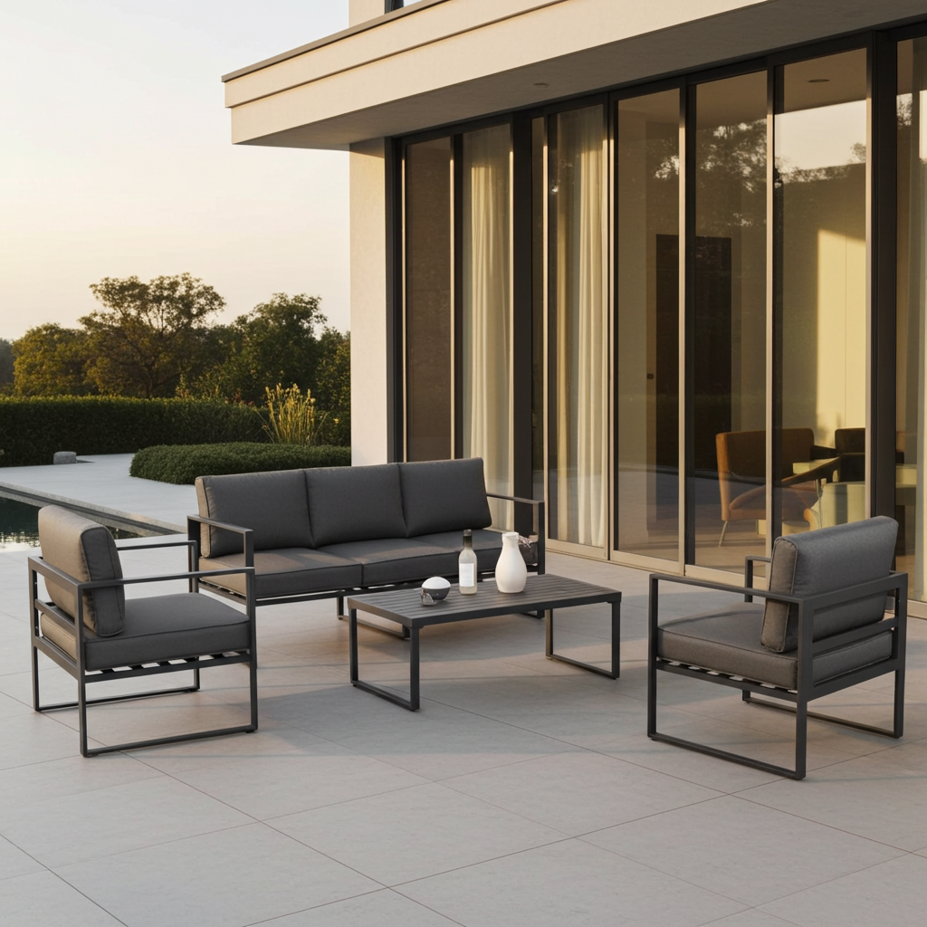 Gartenmöbel Sitzgruppe Garten Lounge KRETA II anthrazit 4-Teilig mit Kissen Garten Terrasse Balkon