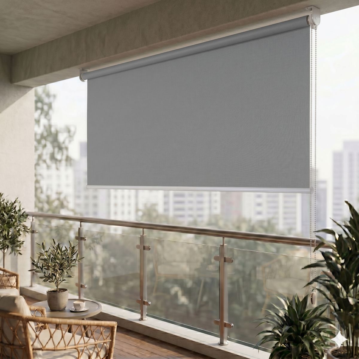 Sichtschutzrollo Vertikalmarkise Sonnenschutz blickdichtes Rollo 1.0x2.3m hellgrau Garten Terrasse