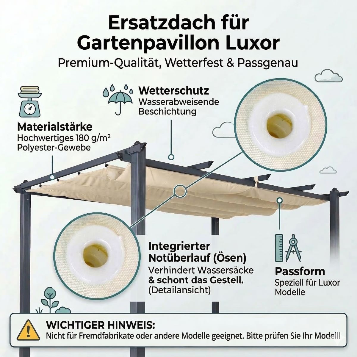 Ersatzdach für Pavillon Luxor 4 x 3 in beige