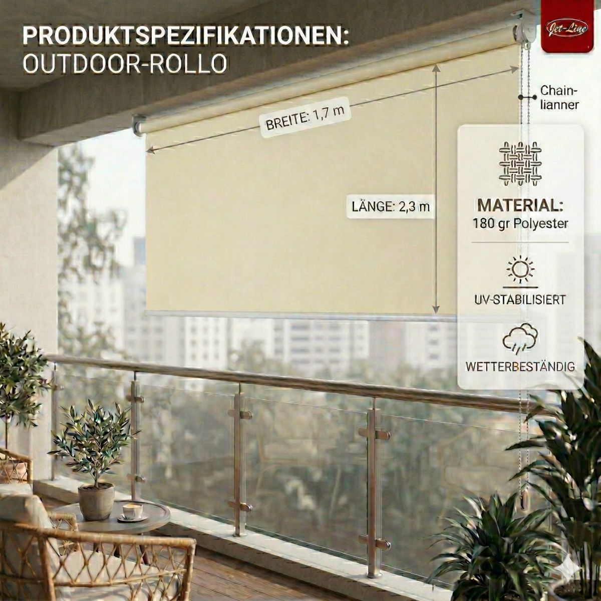 Vertikalmarkise Balkonmarkise Beschattung Sichtschutzrollo 160 x 230 cm beige Garten Terrasse Garten