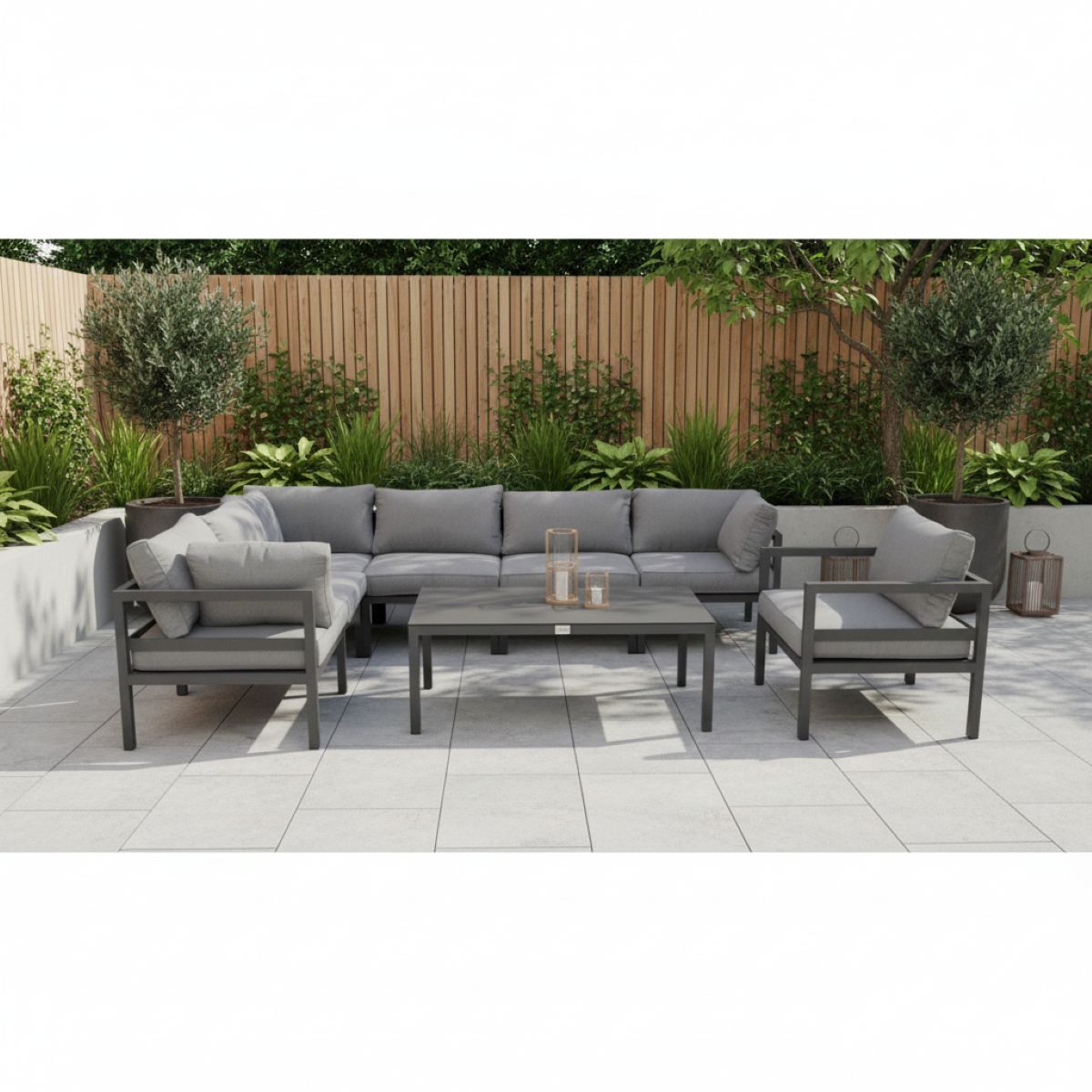 KRETA XXL Aluminium Gartenmöbel-Set in Hellgrau – Stilvolle Ecklounge