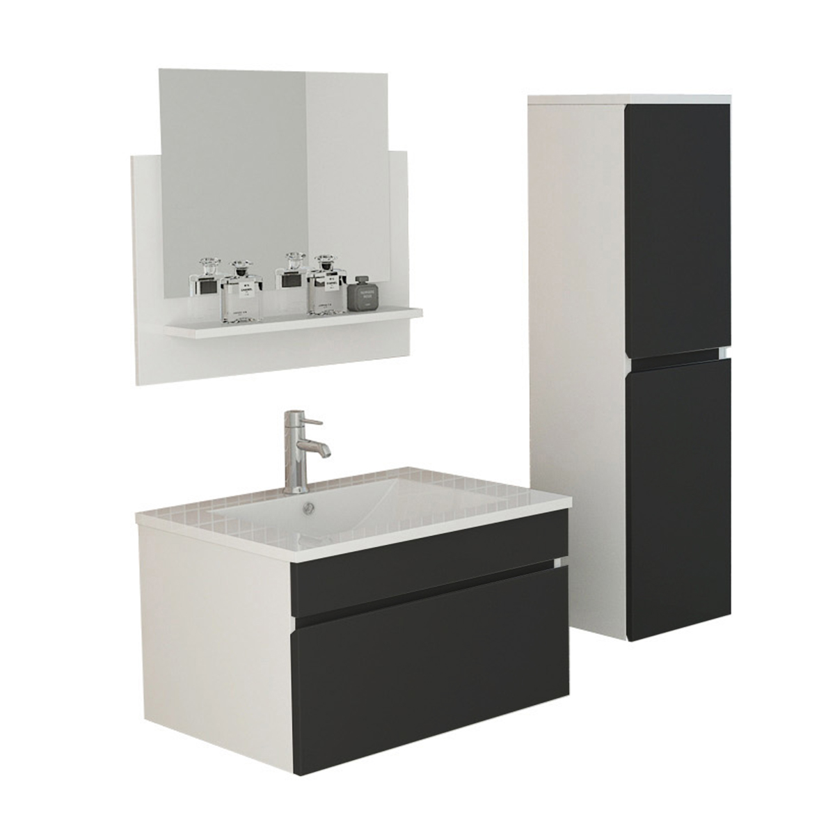Jet-Line® | Badmöbel Set 3 Teilig | schwarz | Bad Möbel Set | Badset Badmöbel