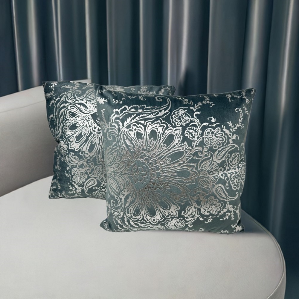 2-er Deko Kissen Set Ornament - Silber 40x40 cm Sofakissen mit Füllung Indoor