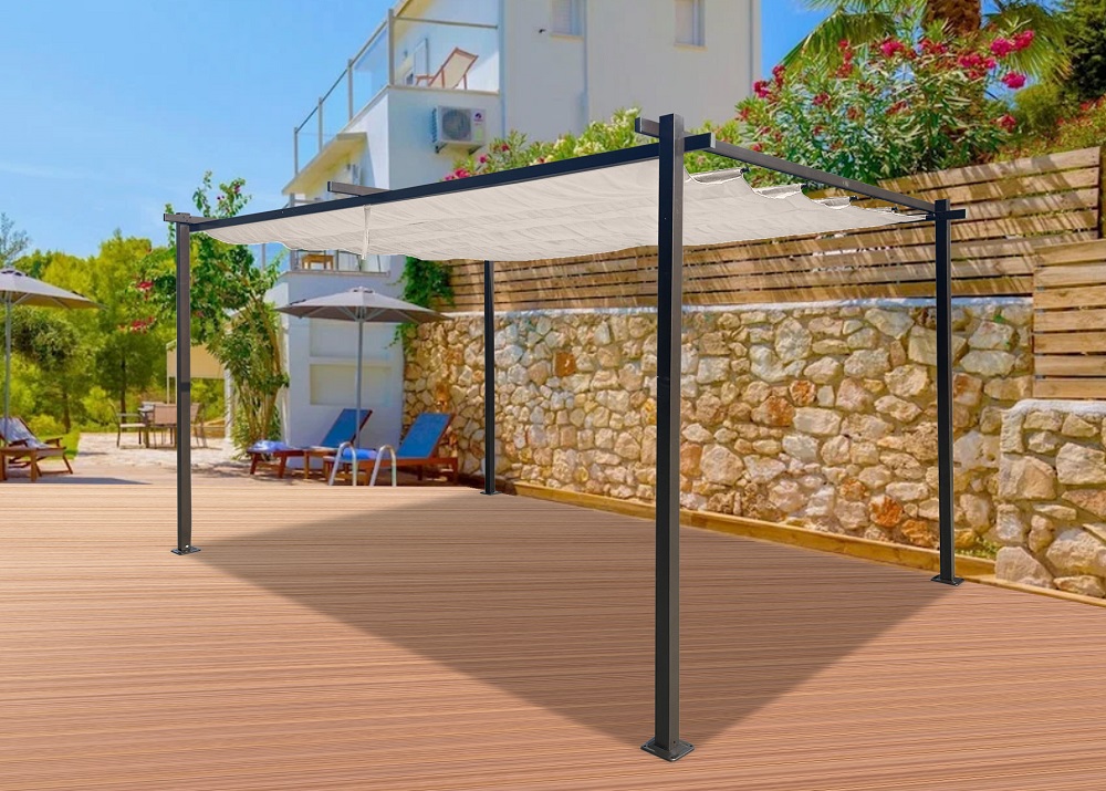 Pavillon Pergola  LUXOR LIGHT 3x4m  beige-anthrazit Schiebedach