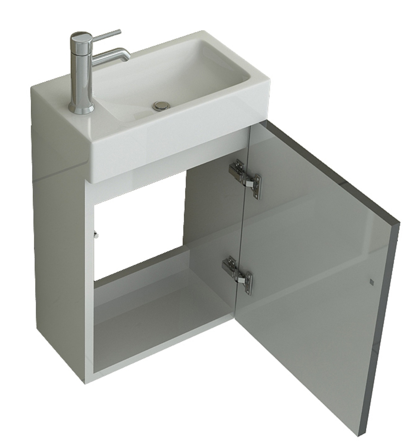 Aarau Badset Gäste WC Badmoebel grau Hochglanz Waschbecken schmal SMC Waschtisch Unterschrank