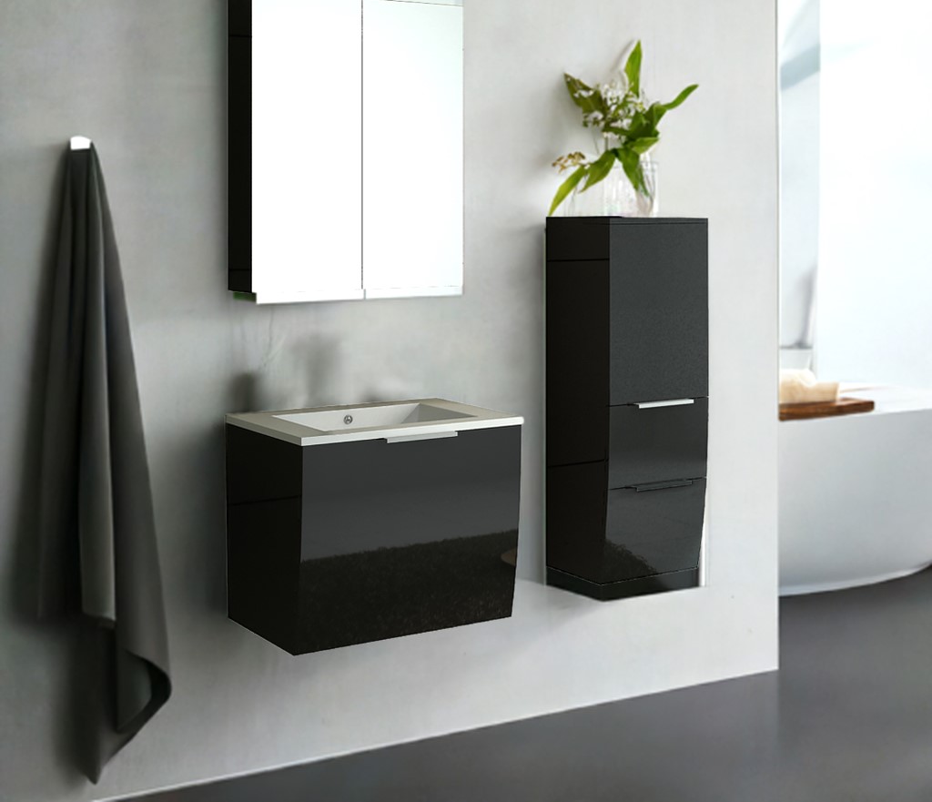 Badset Badmöbel Set 3-Teilig RORSCHACH schwarz Waschtisch,Spiegelschrank und Hängeschrank