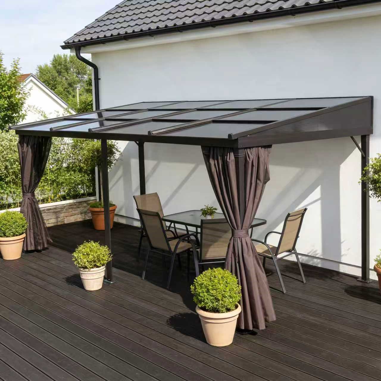 Pavillon Gartenpavillon 3x4,8m Ralimon anthrazit Aluminium mit Schiebedach