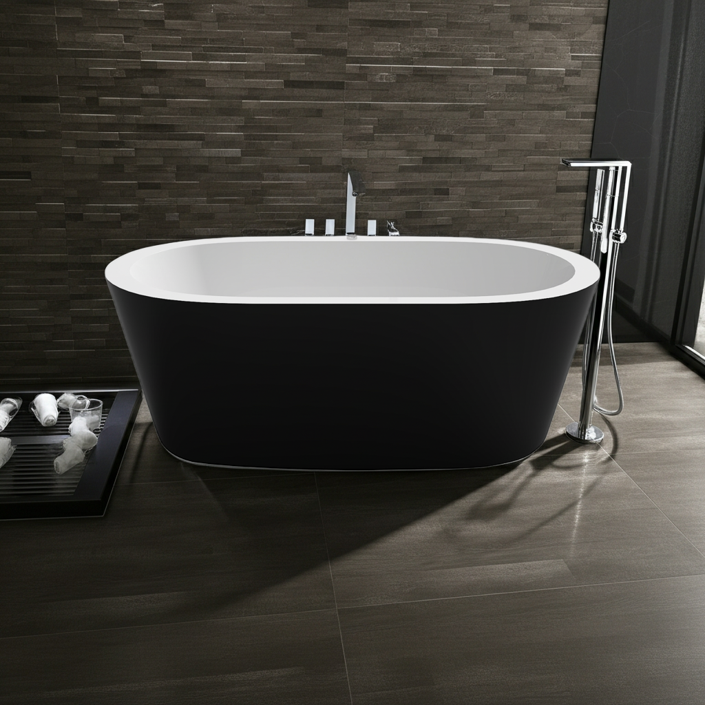 Whirlpool Indoor Spa Badewanne MAGGIORE II schwarz 170 x 80 cm freistehend mit Massagedüsen