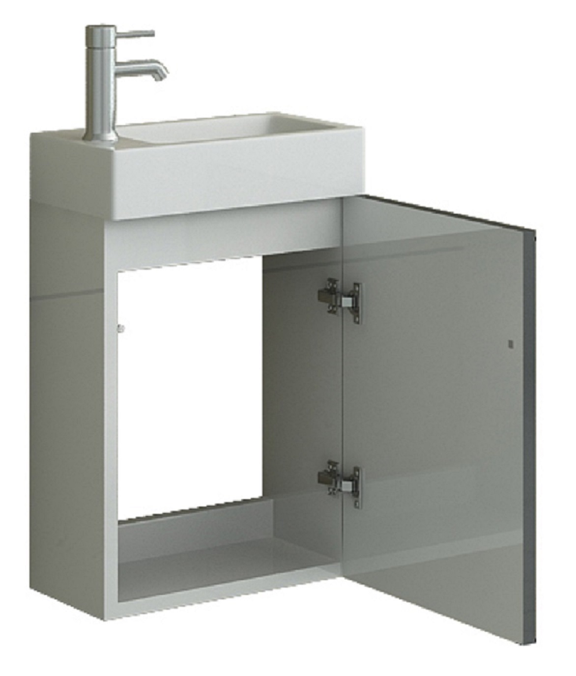 Aarau Badset Gäste WC Badmoebel grau Hochglanz Waschbecken schmal SMC Waschtisch Unterschrank