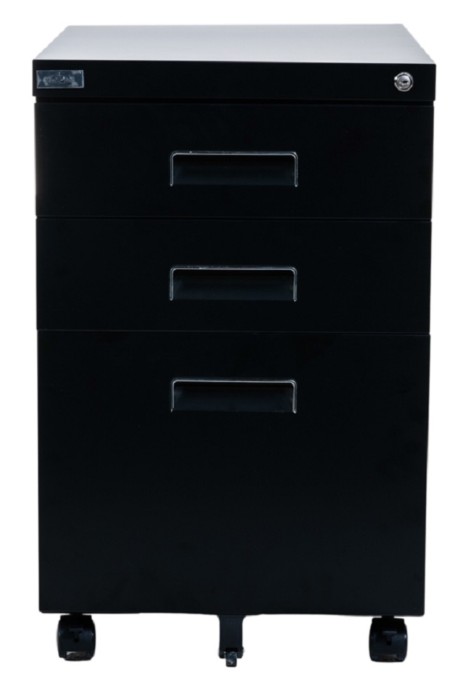 Rollcontainer mit 3 Schubladen Hängeregistratur abschliessbar schwarz Rollschrank