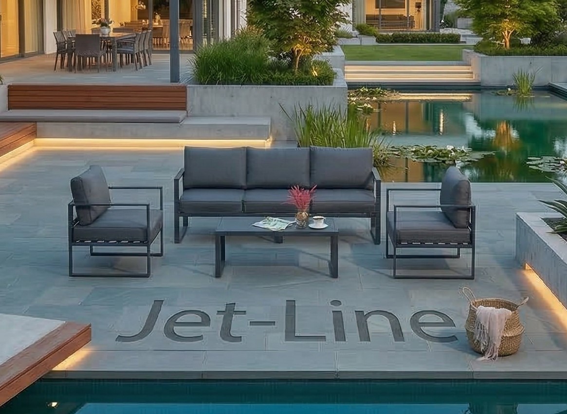 Gartenmöbel Sitzgruppe Garten Lounge KRETA II anthrazit 4-Teilig mit Kissen Garten Terrasse Balkon