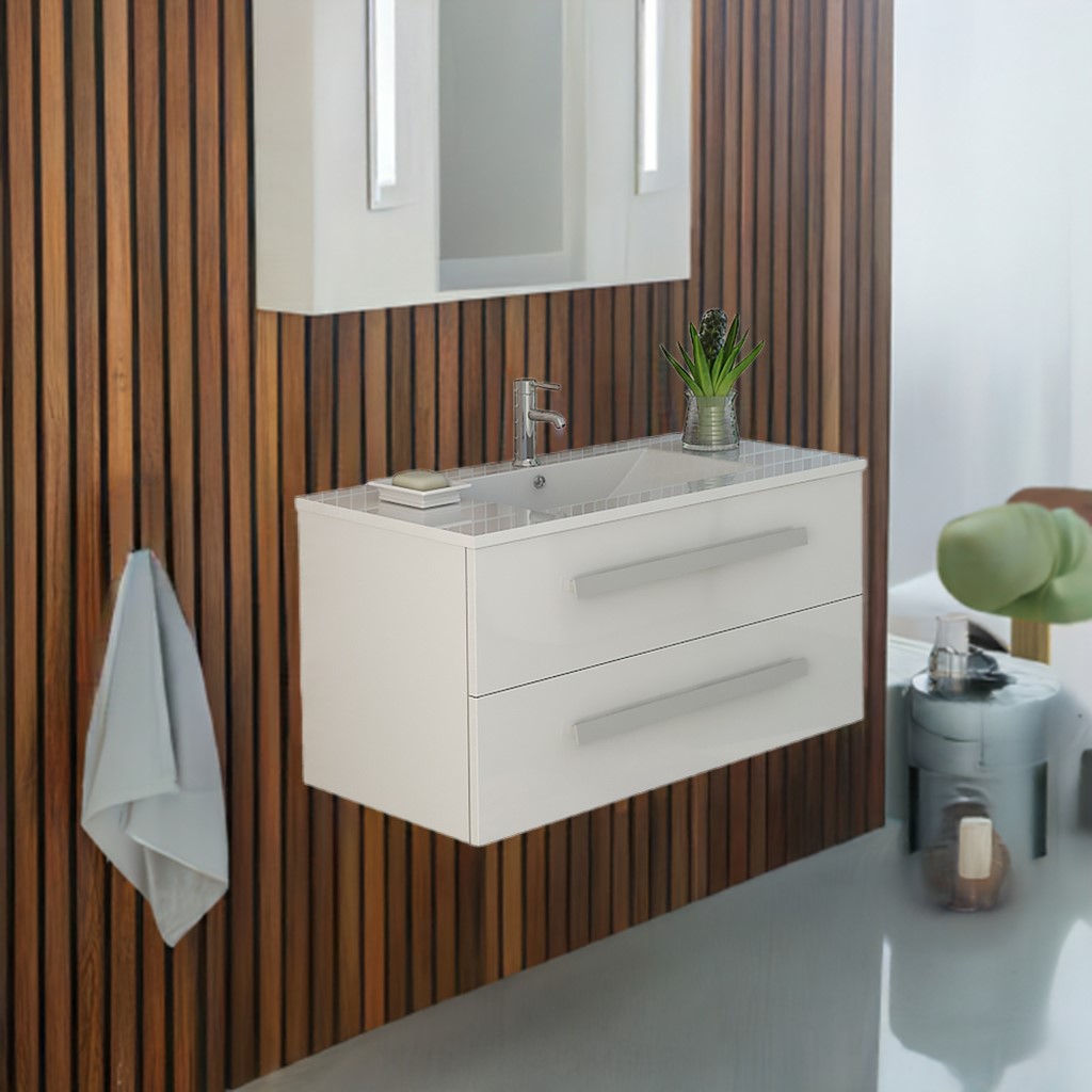 Badmöbel Badset RAPPERSWIL Waschtisch weiss Badmöbel mit Keramit Waschbecken