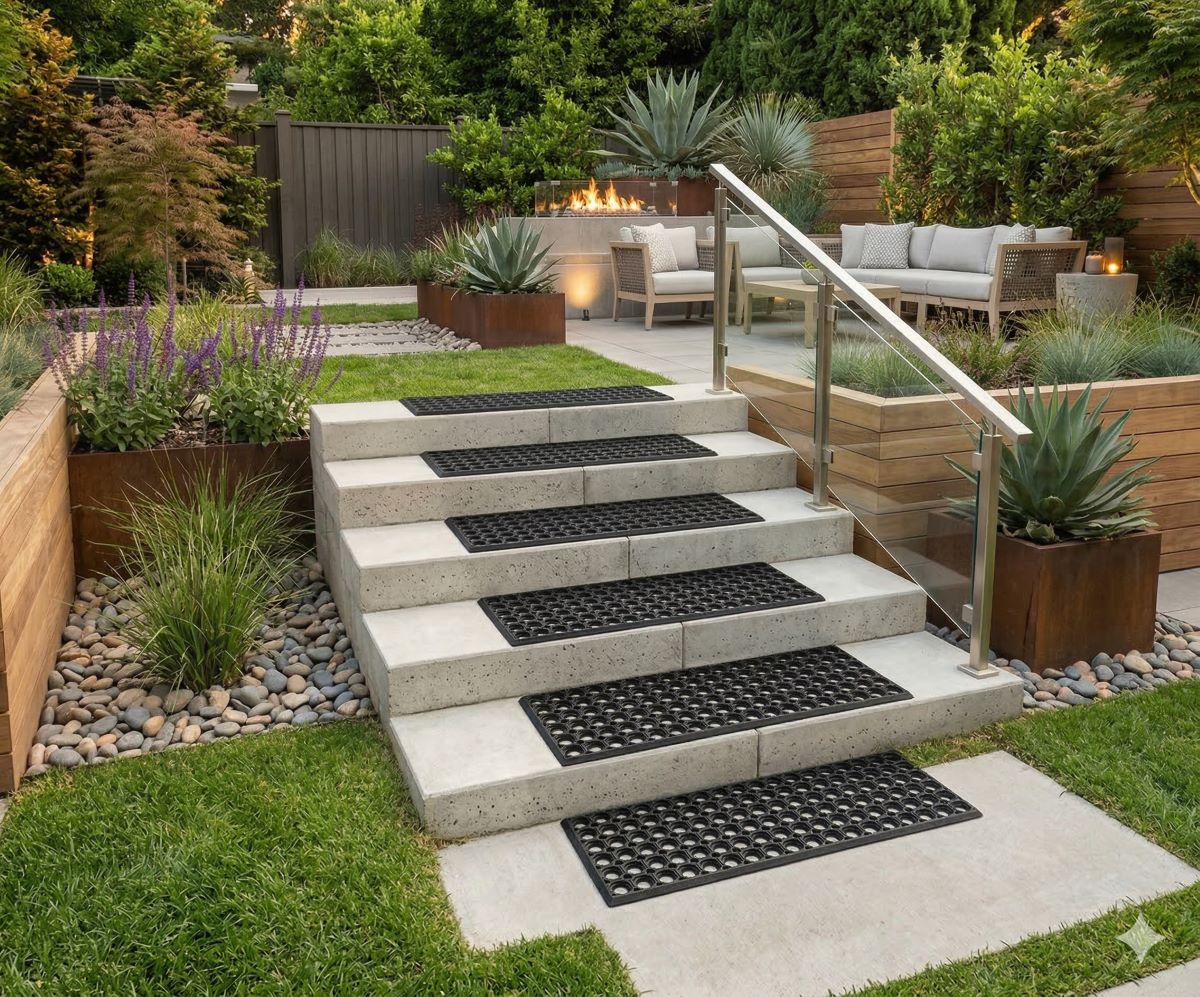 Treppenmatte 5er-Set GERLINDE 25x75cm 18mm schwarz  Stufenmatte  Jet-Line Ringmuster