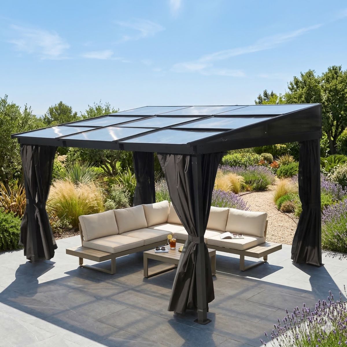 Pavillon Gartenpavillon 3x3,6m Karoom anthrazit aus Aluminium Schiebedach