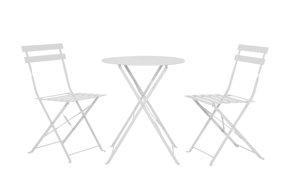 Jet-Line | Bistro Gartenmöbel Set | weiss | Tisch mit 2 Klappstühlen | Terrasse | Balkon | Garten