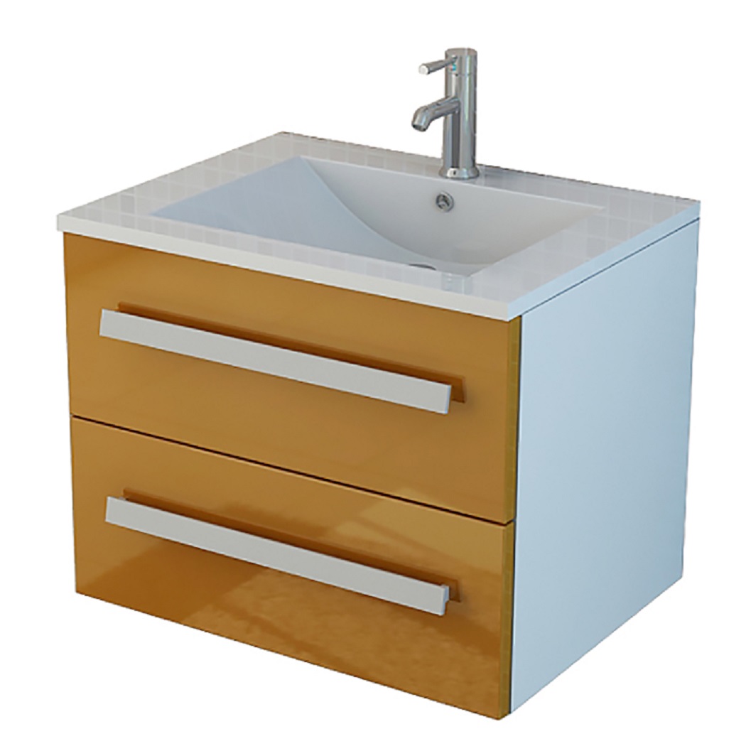 AROSA Badset Gaeste WC Badmöbel orange Hochglanz Waschbecken SMC Waschtisch Waschtischunterschrank