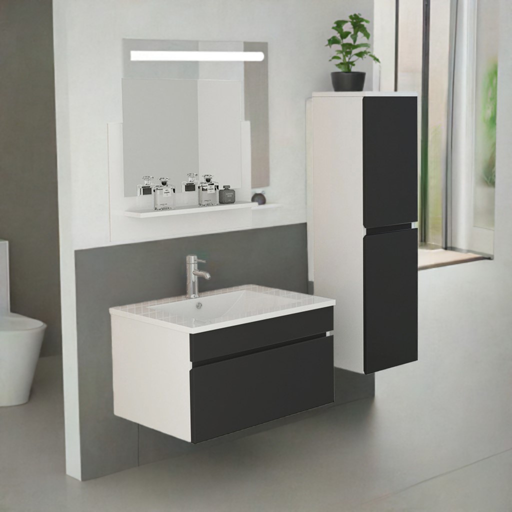 Jet-Line® | Badmöbel Set 3 Teilig | schwarz | Bad Möbel Set | Badset Badmöbel