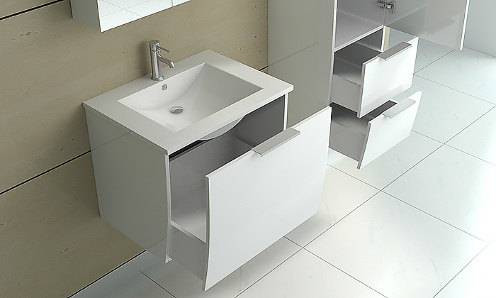 Jet-Line Badset Weiß – Modernes Badezimmermöbel-Set mit Spiegelschrank & zusätzlichem Hängeschrank