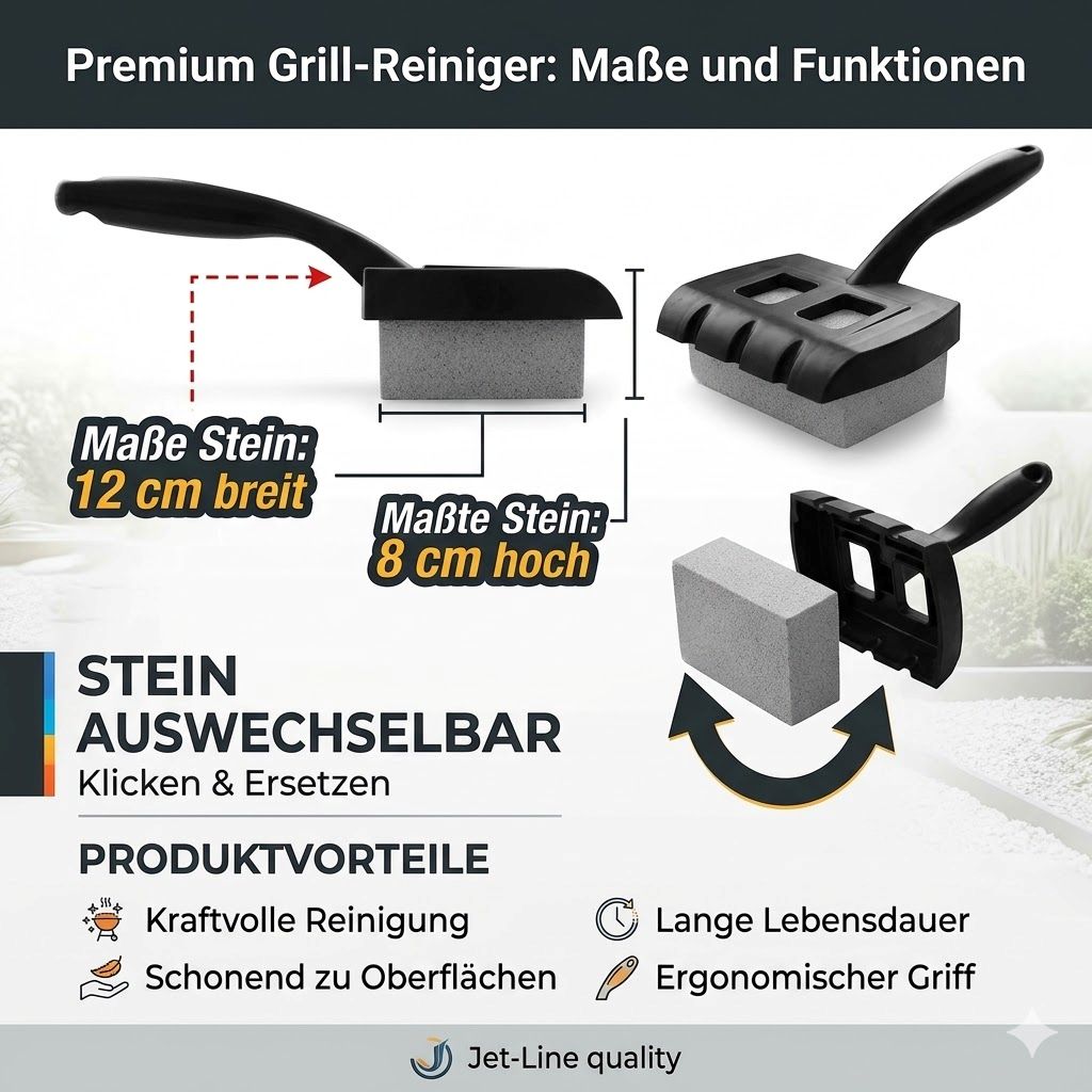Jet-Line Grillreiniger Reinigungsstein 12x8cm BBQ Putzstein Griff auswechselbar