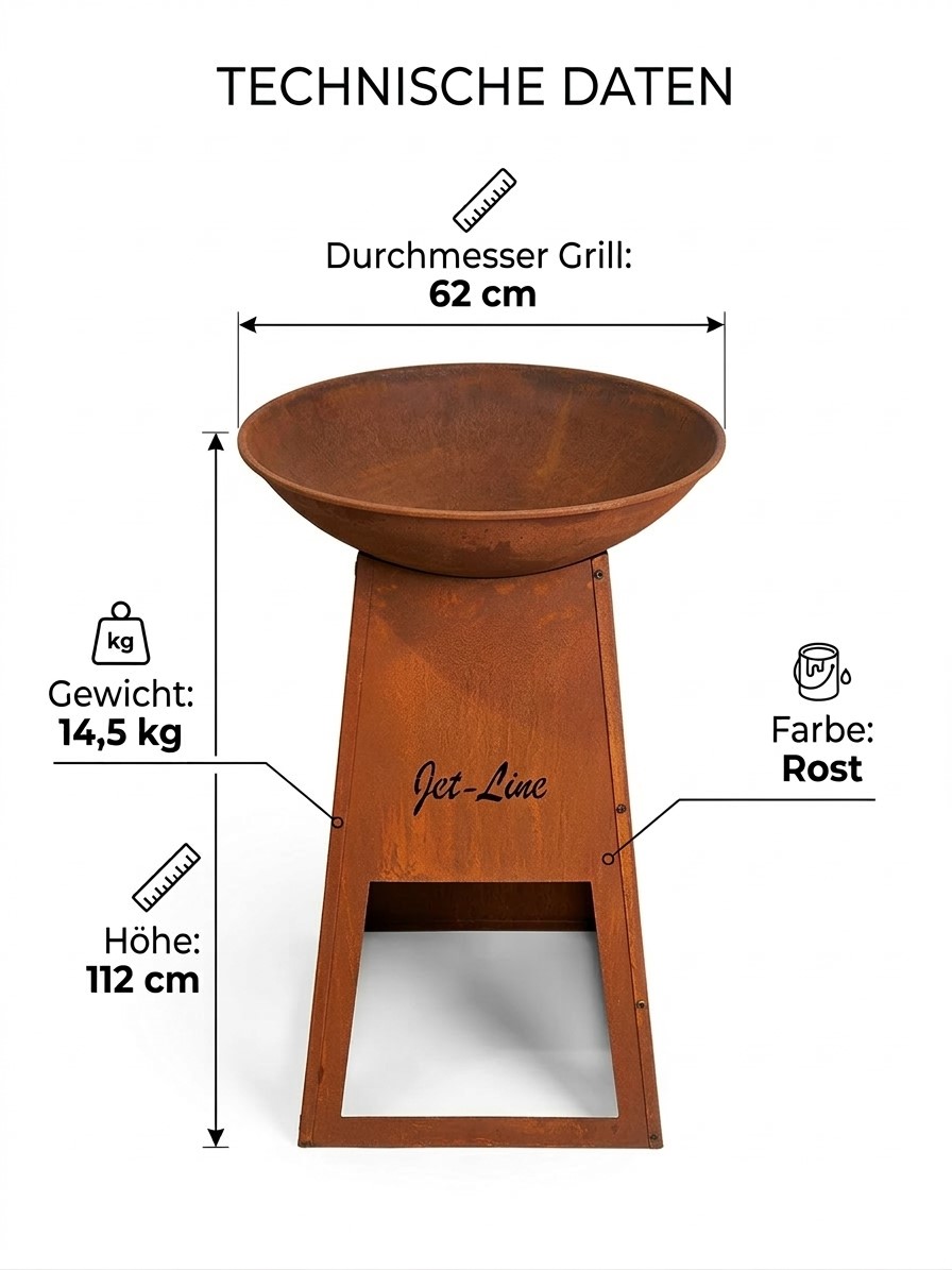 Feuerschale Bahrain in Rostoptik112 x  62 cm Garten Grill Outdoor Feuerstelle Feuerkorb